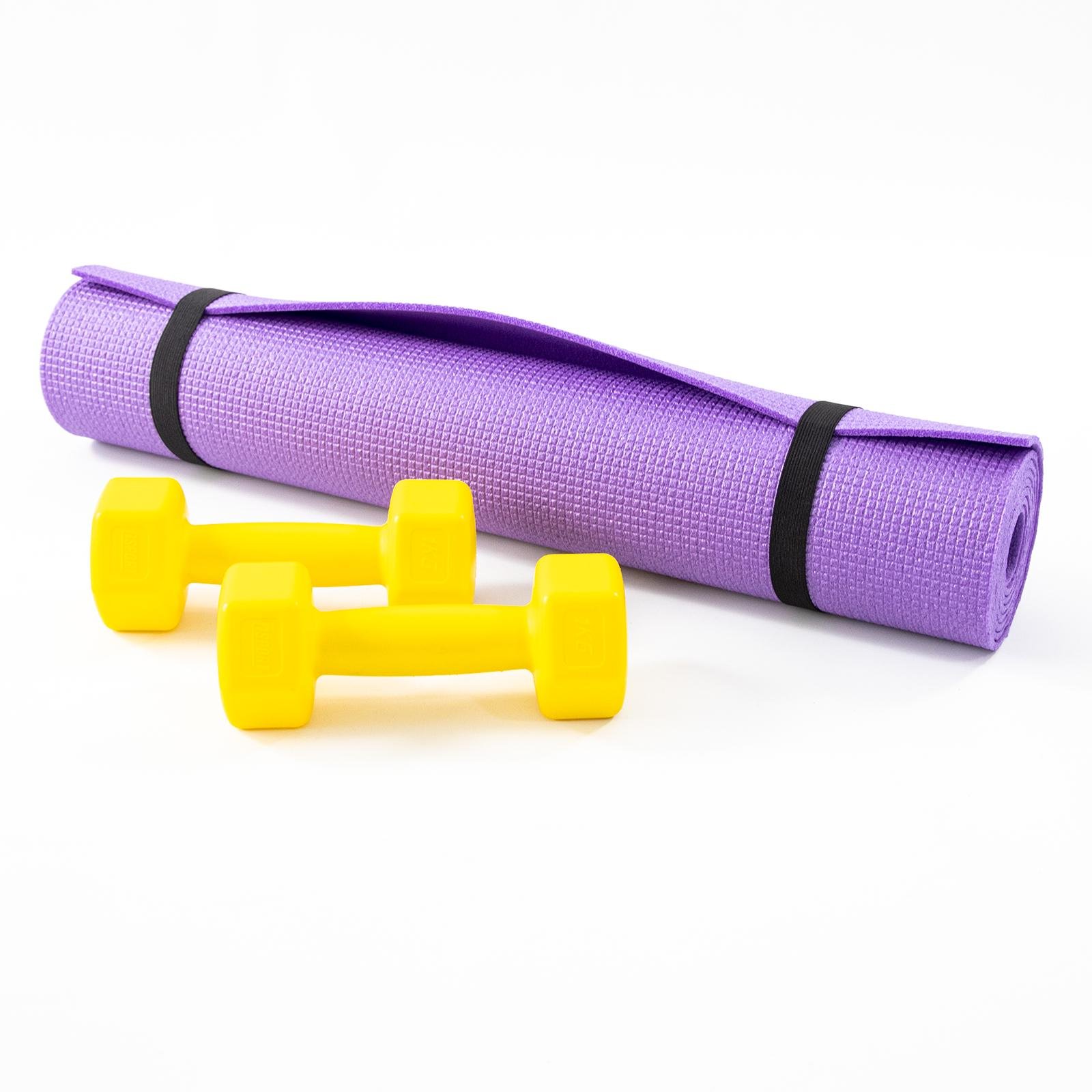 Килимок для йоги та фітнесу та гантелі для фітнесу 2 шт. по 1кг Osport Set 81 Фіолетово-жовтий (n-0111) - фото 5