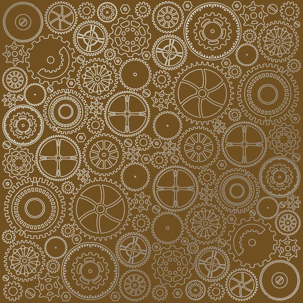 Лист бумаги односторонний Silver Gears с серебряным тиснением 30,5х30,5 см Milk Chocolate