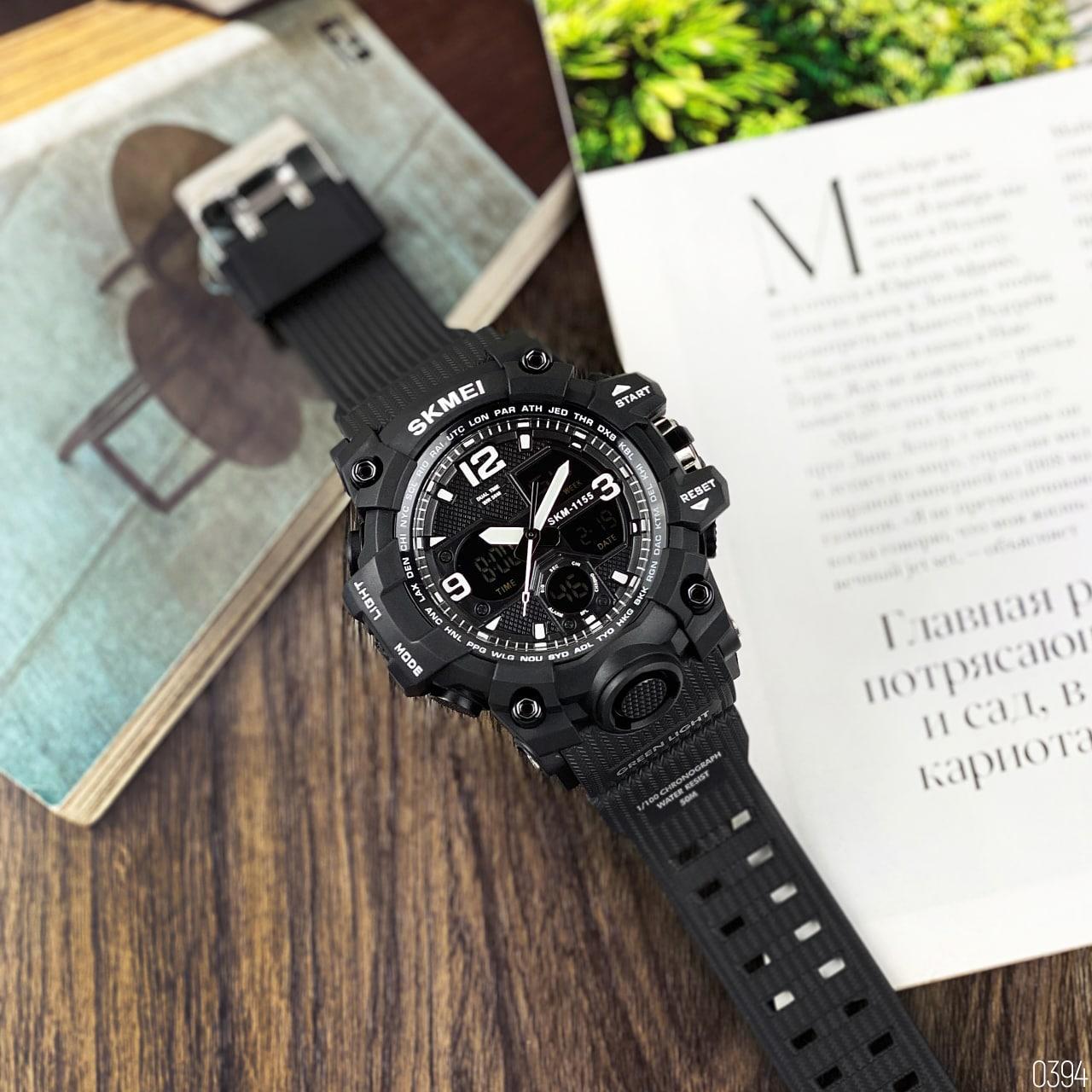 Наручний годинник чоловічий Skmei військовий з підсвічуванням водонепроникний протиударний Чорний (1155) - фото 2