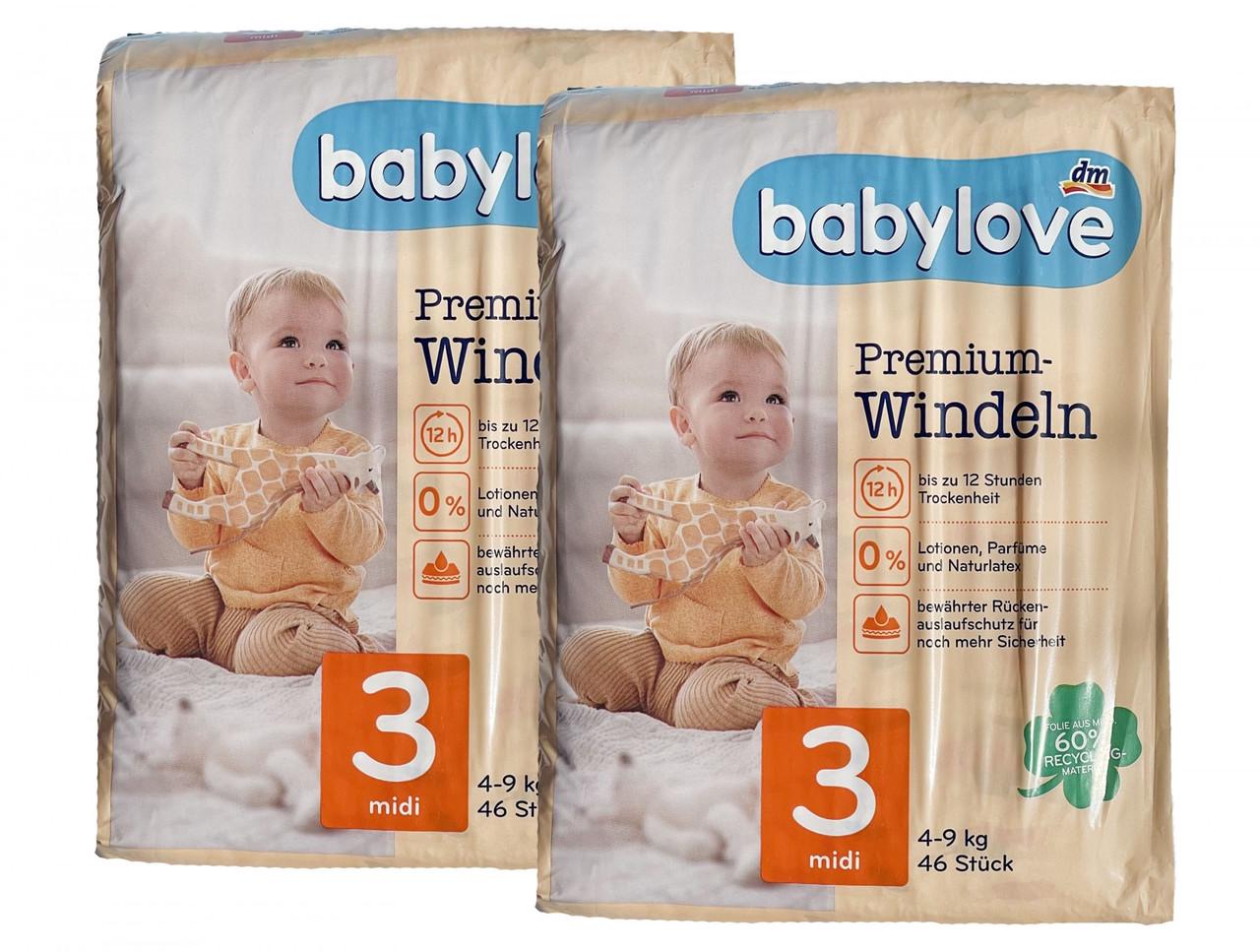 Підгузки дитячі одноразові Babylove Premium 3 midi 4-9 кг 92 шт. (1891323211)