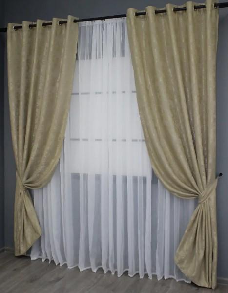 Штори на люверсах SULTAN XO жакард 1,5х2,5 м 2 шт. Золотистий (1284ш) - фото 2