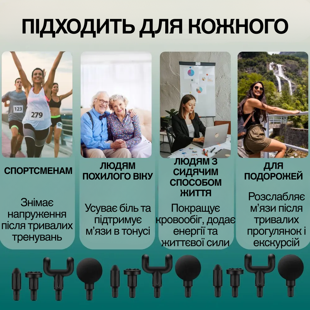 Массажер-пистолет ударный Fascial Gun Fit перкуссионный ручной с насадками Синий (KH-320) - фото 2
