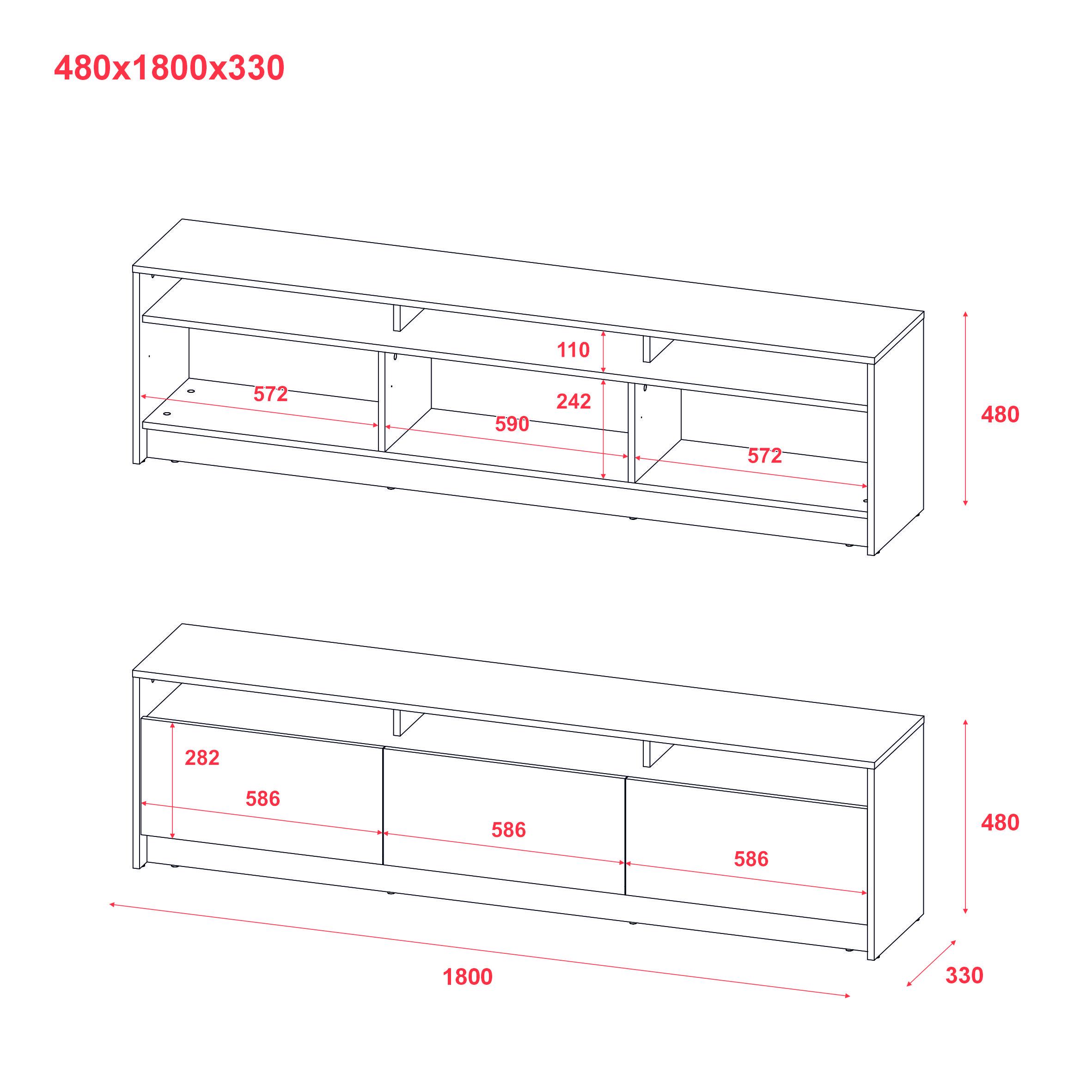 Тумба ТВ Doros U3 ДСП 180х33х43 см Дуб Артизан/Графит (41516202) - фото 7 Тумба ТВ Doros U3 ДСП 180х33х43 см Дуб Артизан/Графит (41516202) - фото 7