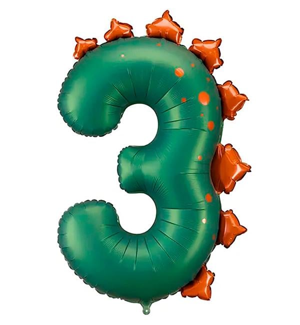 Воздушный шар PartyDeco Цифра 3 Динозаврик 92 см (32178589)