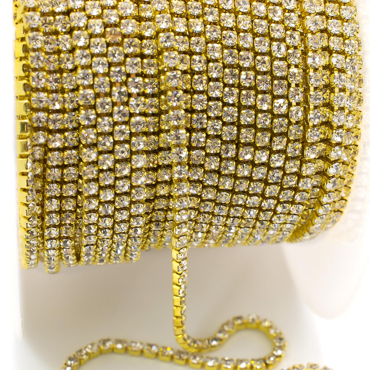 Цепь стразовая SS4 1,5 мм 1 м Crystal gold (ЦС0401з49)
