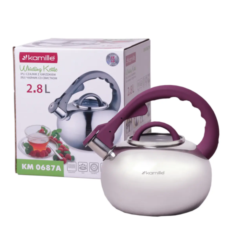 Чайник Kamille KM-0687A из нержавеющей стали со свистком 2,8 л Фиолетовый (NA002361)