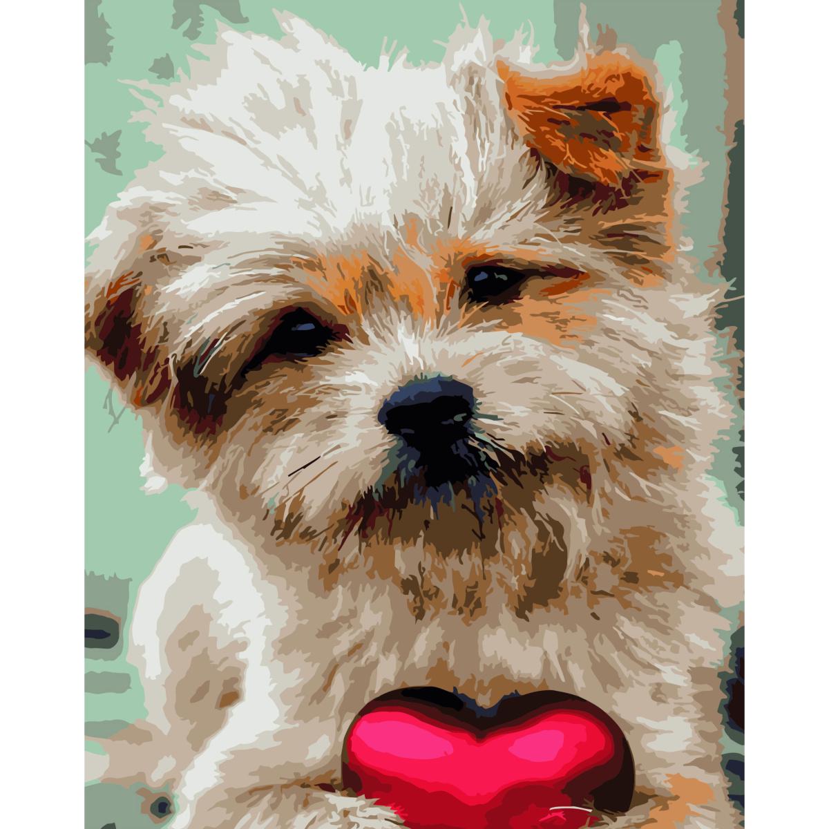 Картина по номерам Strateg Премиум Терьер с сердечком с лаком 40х50 см (SY6811)