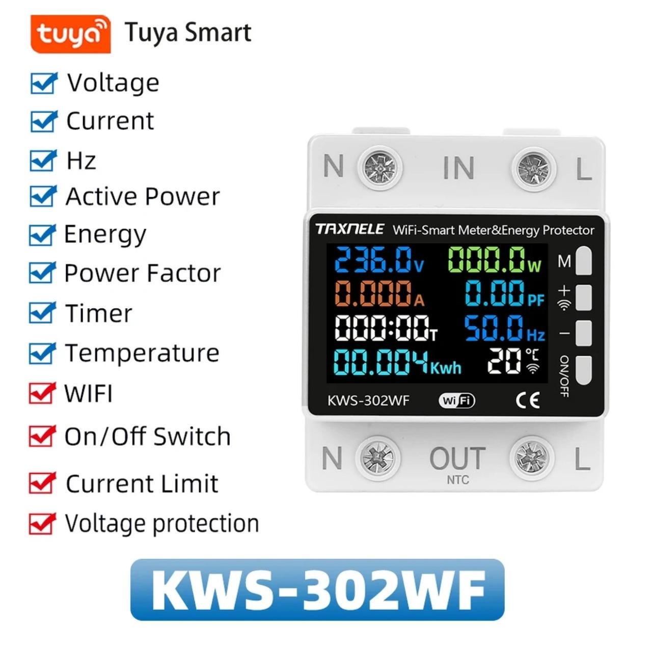 Счетчик-измеритель электроэнергии KWS-302WF WIFI цифровое напряжение/ток 220V 63A (22442446) - фото 2