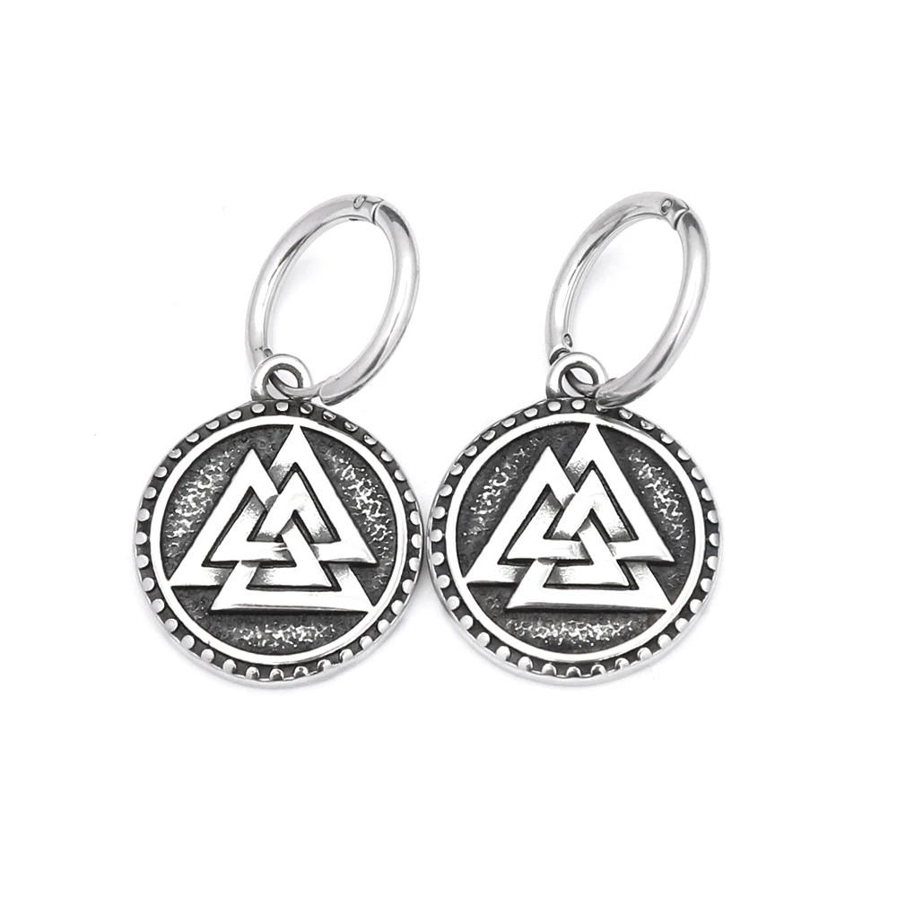 Сережки-кільця з підвіскою Viking Валькнут для чоловіків у скандинавському стилі 22,8х20 мм (EH-377S2)