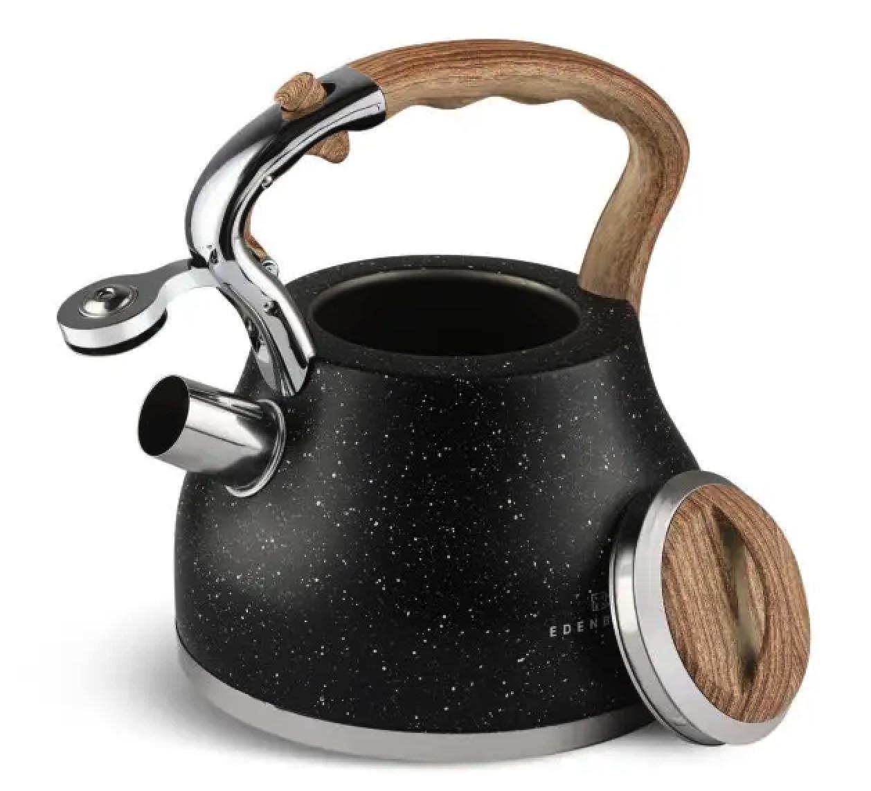 Чайник з мармуровим покриттям Edenberg зі свистком та тришаровим капсульним дном 3 л Black (EB-8843) - фото 2 Чайник з мармуровим покриттям Edenberg зі свистком та тришаровим капсульним дном 3 л Black (EB-8843) - фото 2