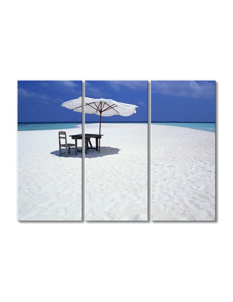 Картина модульная Стол-зонтик на белом песке 3 модуля 90x135 см