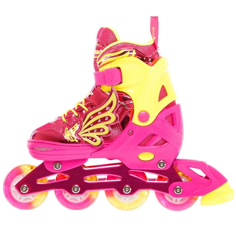 Роликовые коньки раздвижные детские JINGFENG 189 с защитой и шлемом р. 35-38 Розовый (189_Розовый_M_(35-38) - фото 9