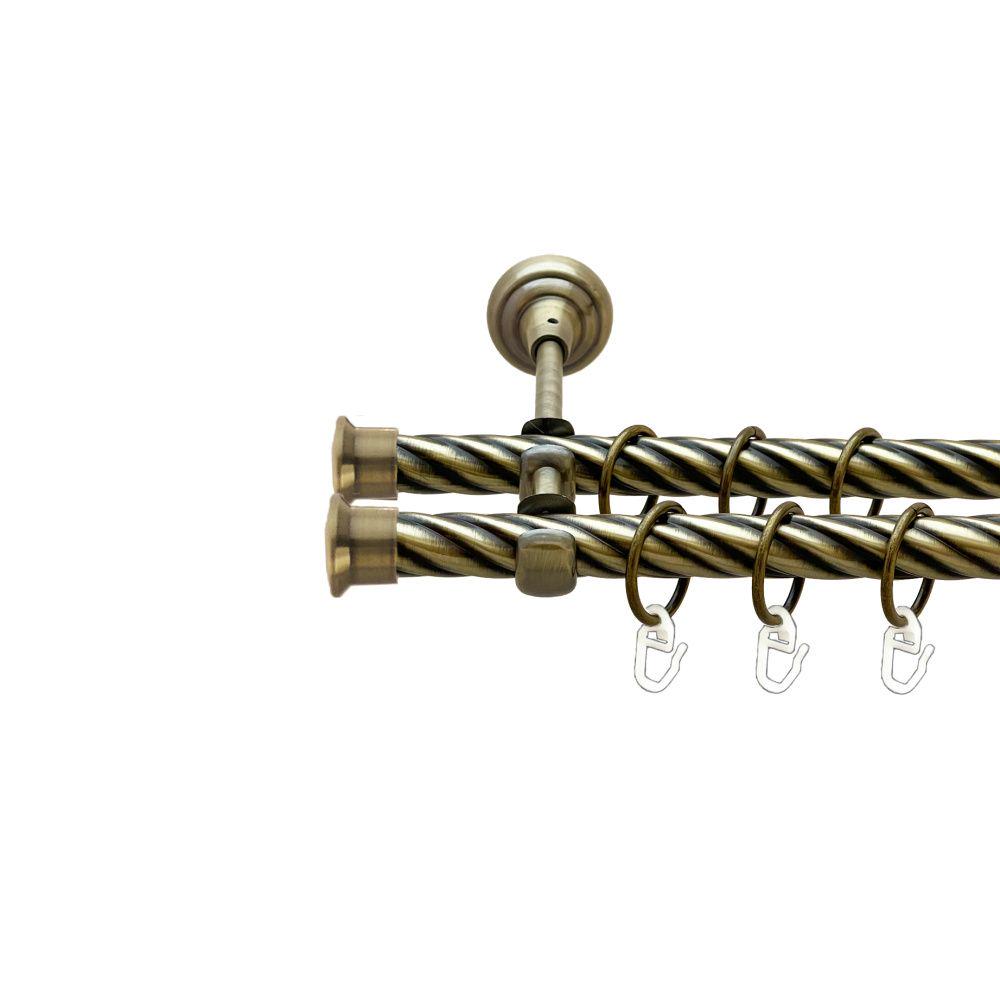 Карниз Orvit Дуо металевий дворядний відкритий скручена труба кільце металеве 19/19 мм 300 см Антик (00-00022200)