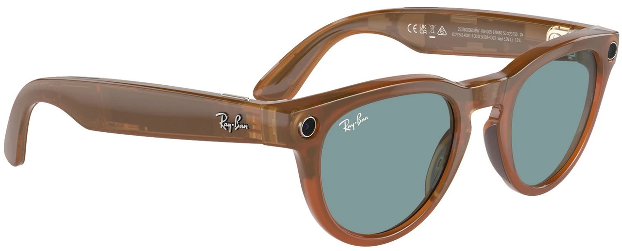 Смарт-очки Ray-Ban Meta Headliner Shiny Caramel Transparent Frame/Teal Blue Lenses RW4009 670680 50-23 - фото 2