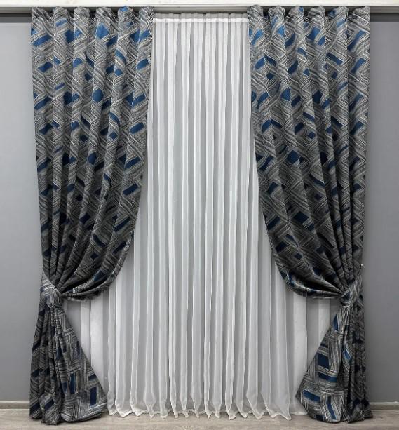 Комплект штор Mystery жакард 1,5х2,9 м 2 шт. Сірий/Синій (1624ш) - фото 1 Комплект штор Mystery жакард 1,5х2,9 м 2 шт. Сірий/Синій (1624ш) - фото 1