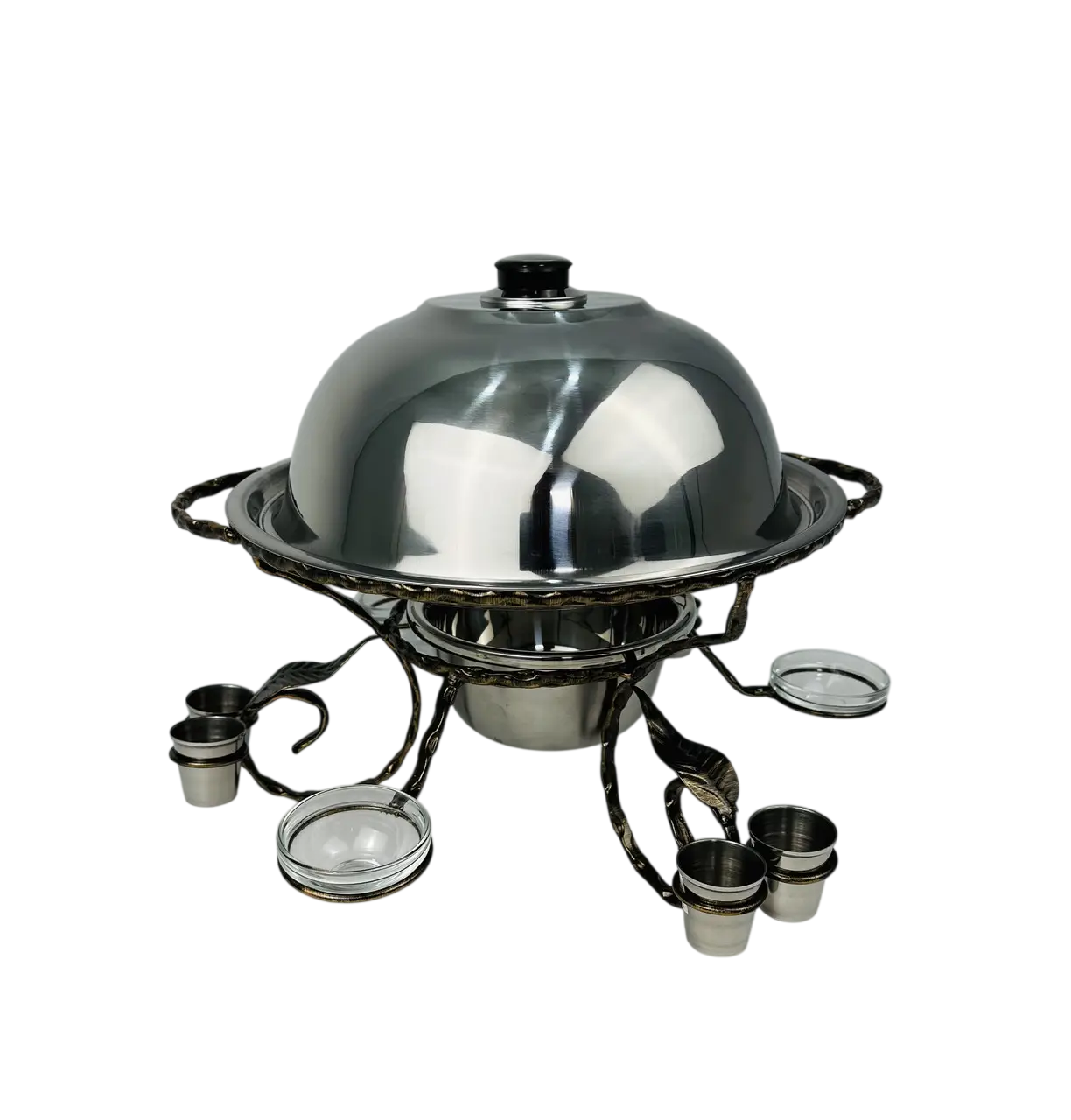 Садж для подогрева шашлыка GrillMaster усиленный с соусницами/рюмками/крышкой из нержавеющей стали 36 см (10-164-SJ-6567)