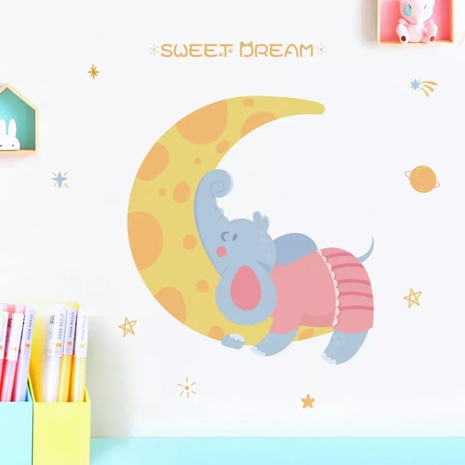 Наклейки виниловые Слоник спит на луне Sweet Dream лист 40х60 см (Б394-5)