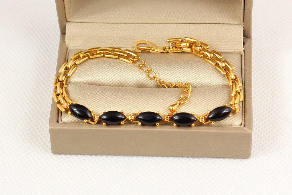 Браслет пунктир с черным ониксом 18,5 см (28767007)