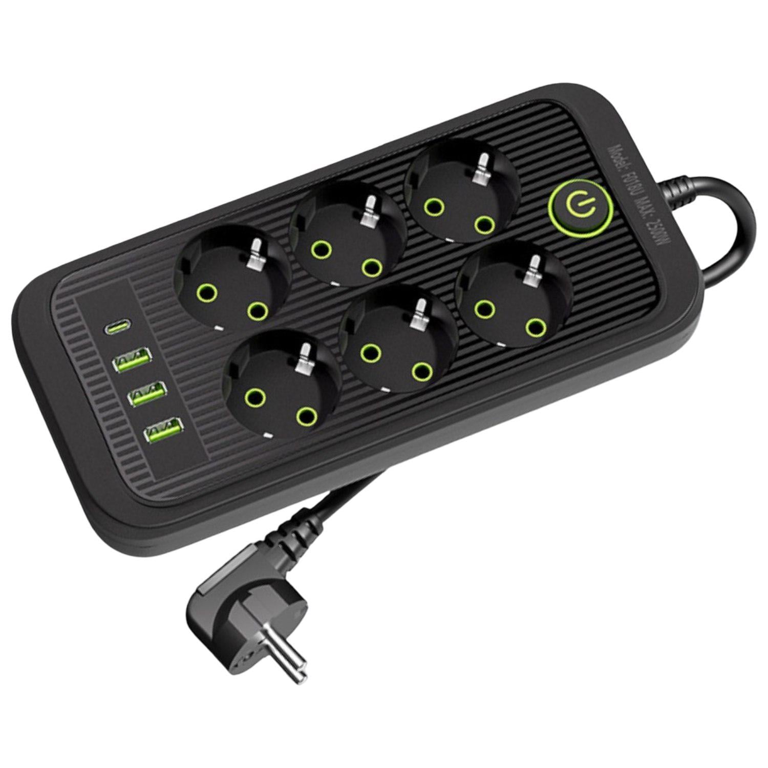 Удлинитель сетевой 1222/VEN 6 розеток/USB-A/C 3 м 2500W Черный (34521789)
