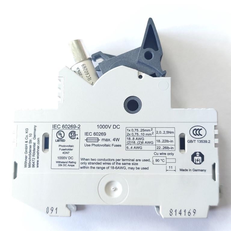 Держатель предохранителя 1000V 1п DC с предохранителями 10А (cu10380105)