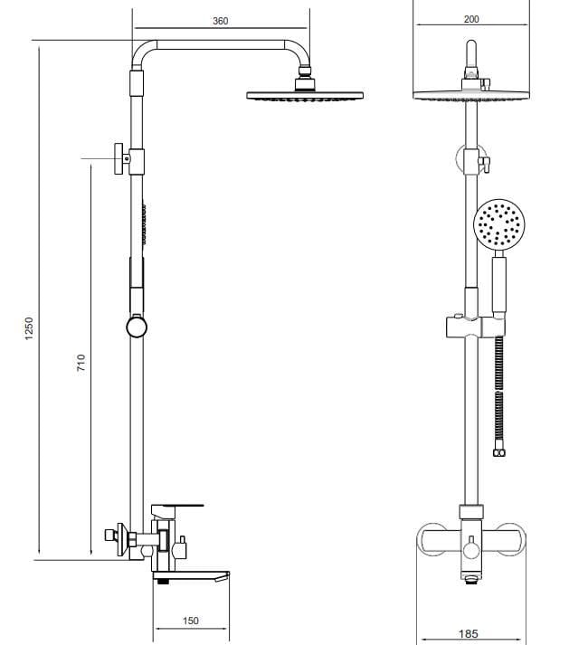 Душевая система тропический душ Venta VL613KS однорычажная в ванну нержавеющая сталь врезная - фото 4