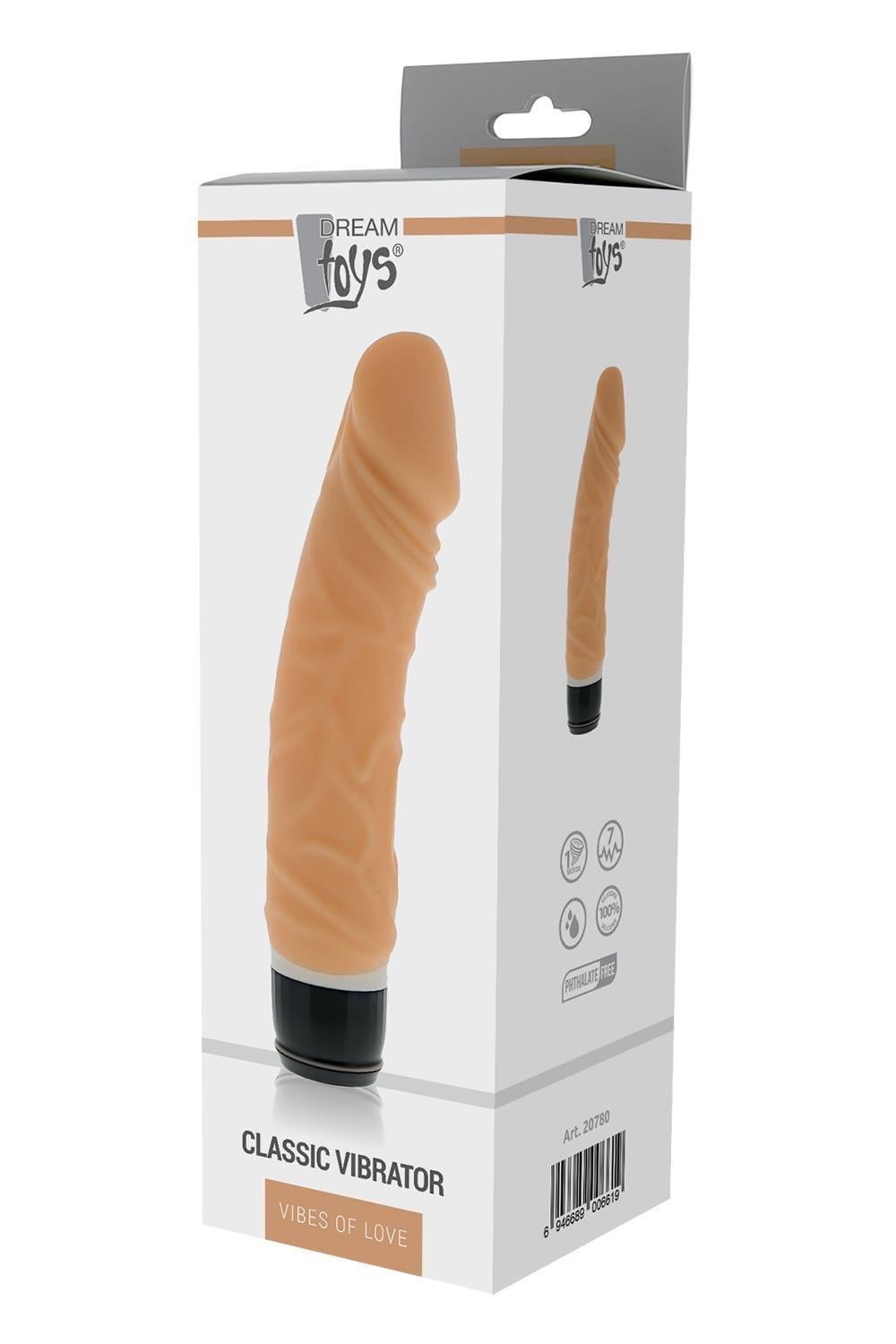 Вибромассажер классический реалистичный на батарейках DreamToys VIBES OF LOVE, бежевый