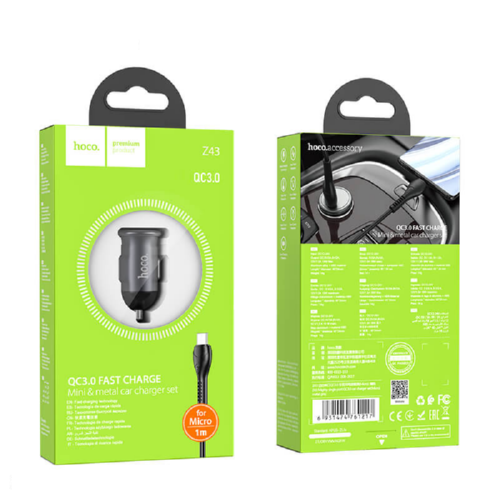 Адаптер автомобильный Hoco Micro USB Z43 1 USB 3 A QC 18 W Grey - фото 2