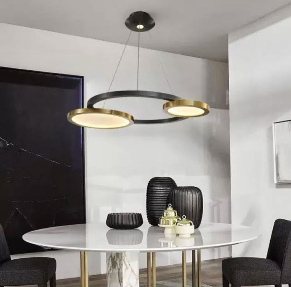 Люстра дизайнерская светодиодная с латунными кольцами Черный/Латунь (SGA 20)