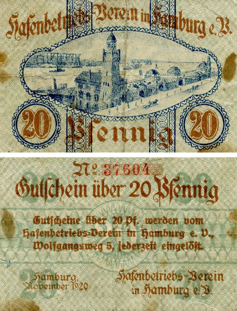 Коллекционная банкнота Германия Нотгельд 20 пфеннигов 1920 F-VF Гамбург (Б18502)