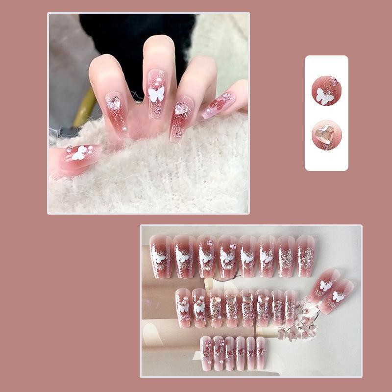 Накладные ногти с дизайном бабочка с клеем Bananahall 24 шт.LK15286 Розовый (A9756) - фото 5 Накладные ногти с дизайном бабочка с клеем Bananahall 24 шт.LK15286 Розовый (A9756) - фото 5