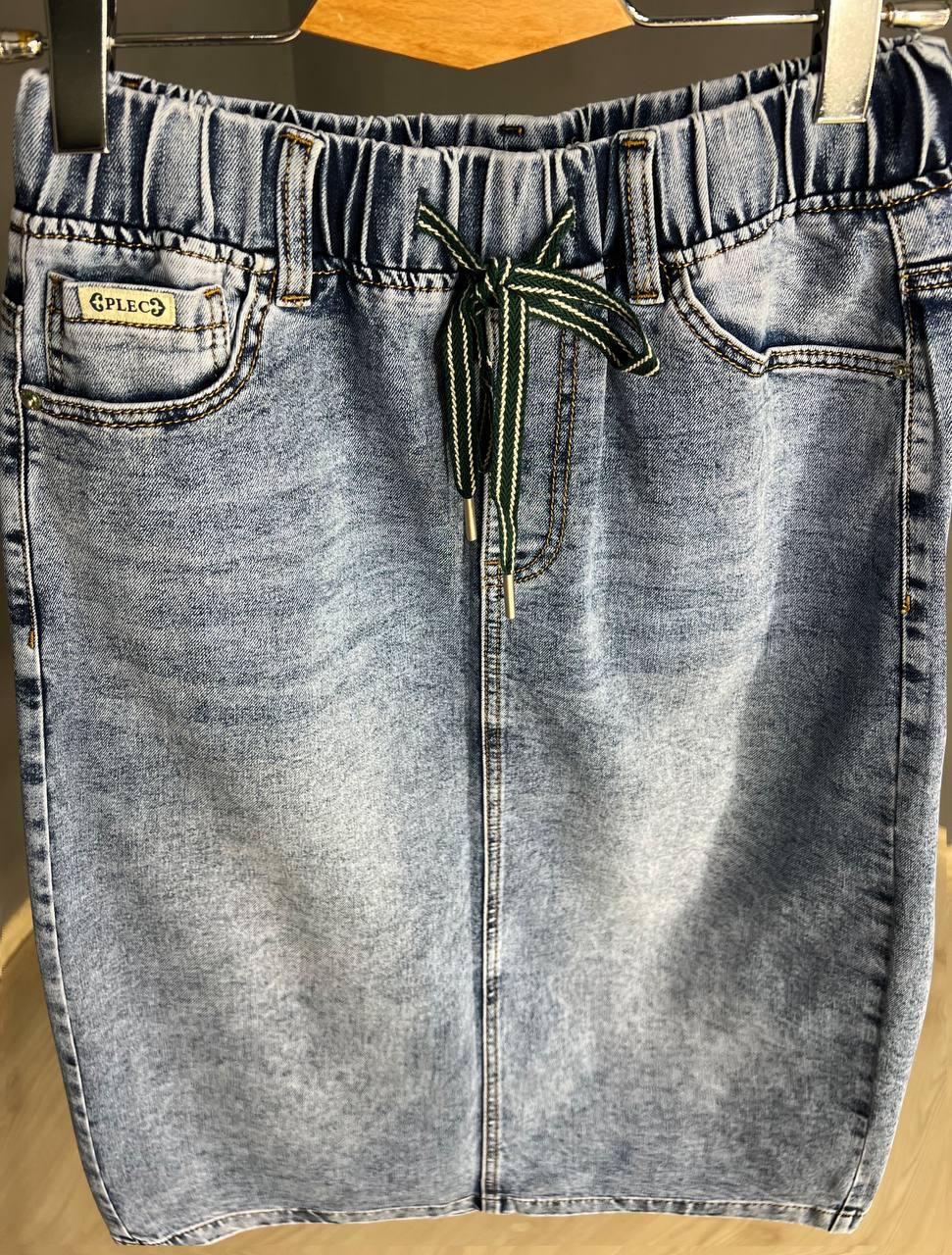 Юбка женская джинсовая ZJY 67501 талия на резинке со шнурком ниже колена разрез сзади р. 44 Голубой (3798) - фото 10