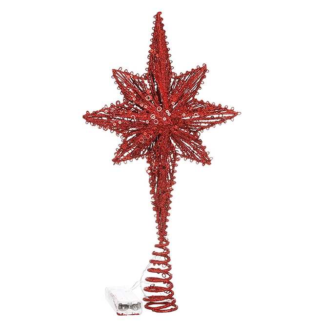 Верхушка металлическая на елку Звезда с подсветкой 40 см Красный (13831)