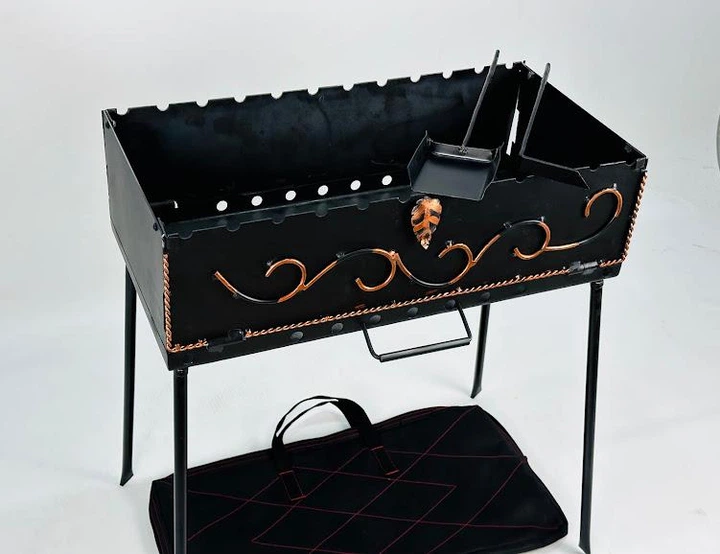 Мангал-валіза кований з металу 3 мм на 12 шампурів із совком і кочергою Чорний (21-10-MG-5065) - фото 2