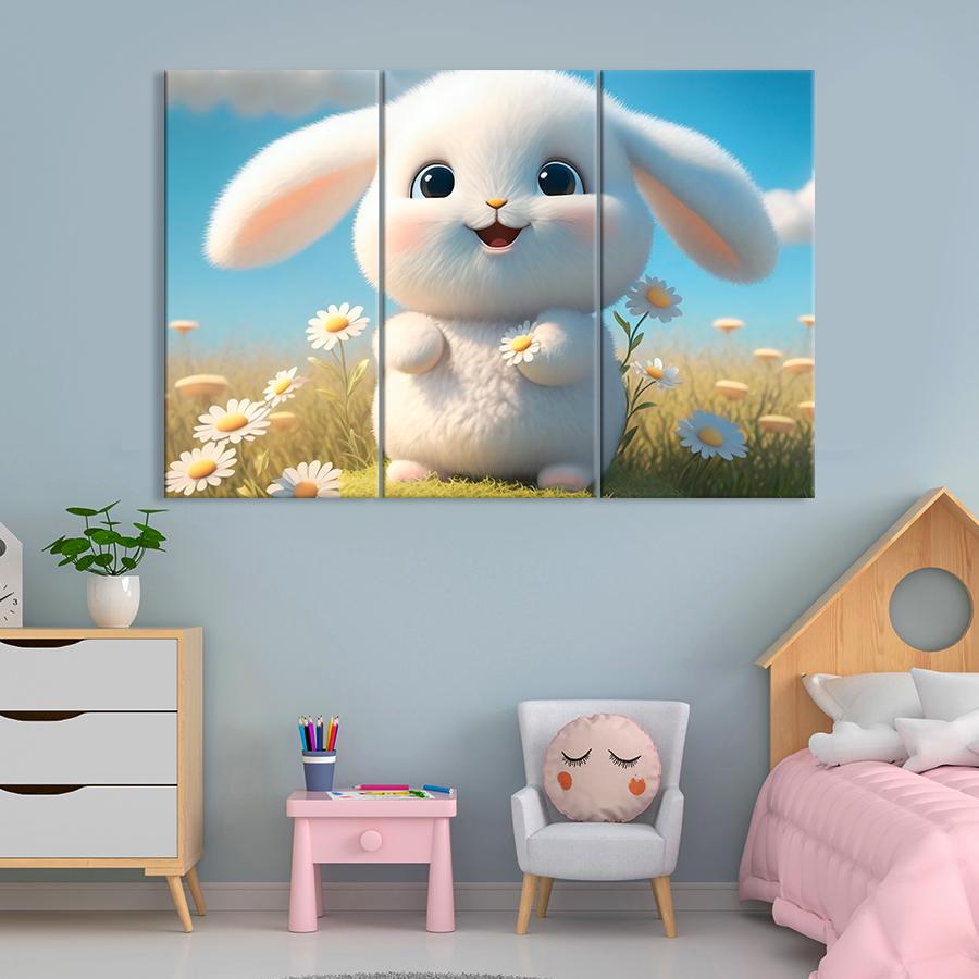 Картина в детскую комнату Милый кролик среди ромашек 128x81 см (A1440-3)
