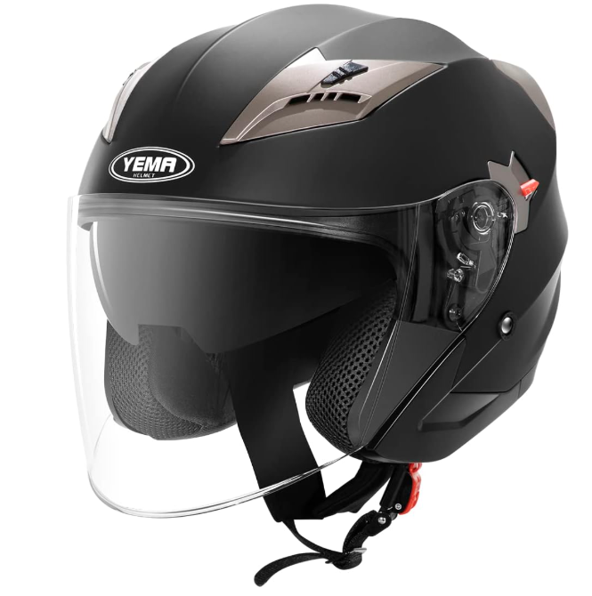 Мотошлем YEMA YM-627 Jet Open Face с солнцезащитным визором ECE L/58-59 см Matte Black (35276013)