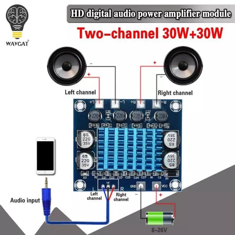 Усилитель звуковой аудио стерео TPA3110 2х30W XH-A232 DC 8-26V 3A - фото 7