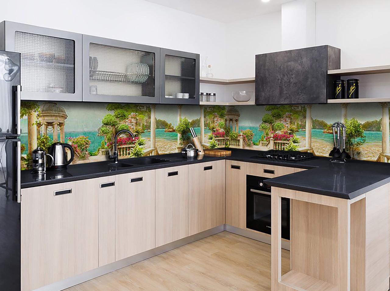 Кухонный фартук Морской пейзаж и колонны из самоклеющейся виниловой пленки 60х250 см Зеленый Кухонный фартук Морской пейзаж и колонны из самоклеющейся виниловой пленки 60х250 см Зеленый