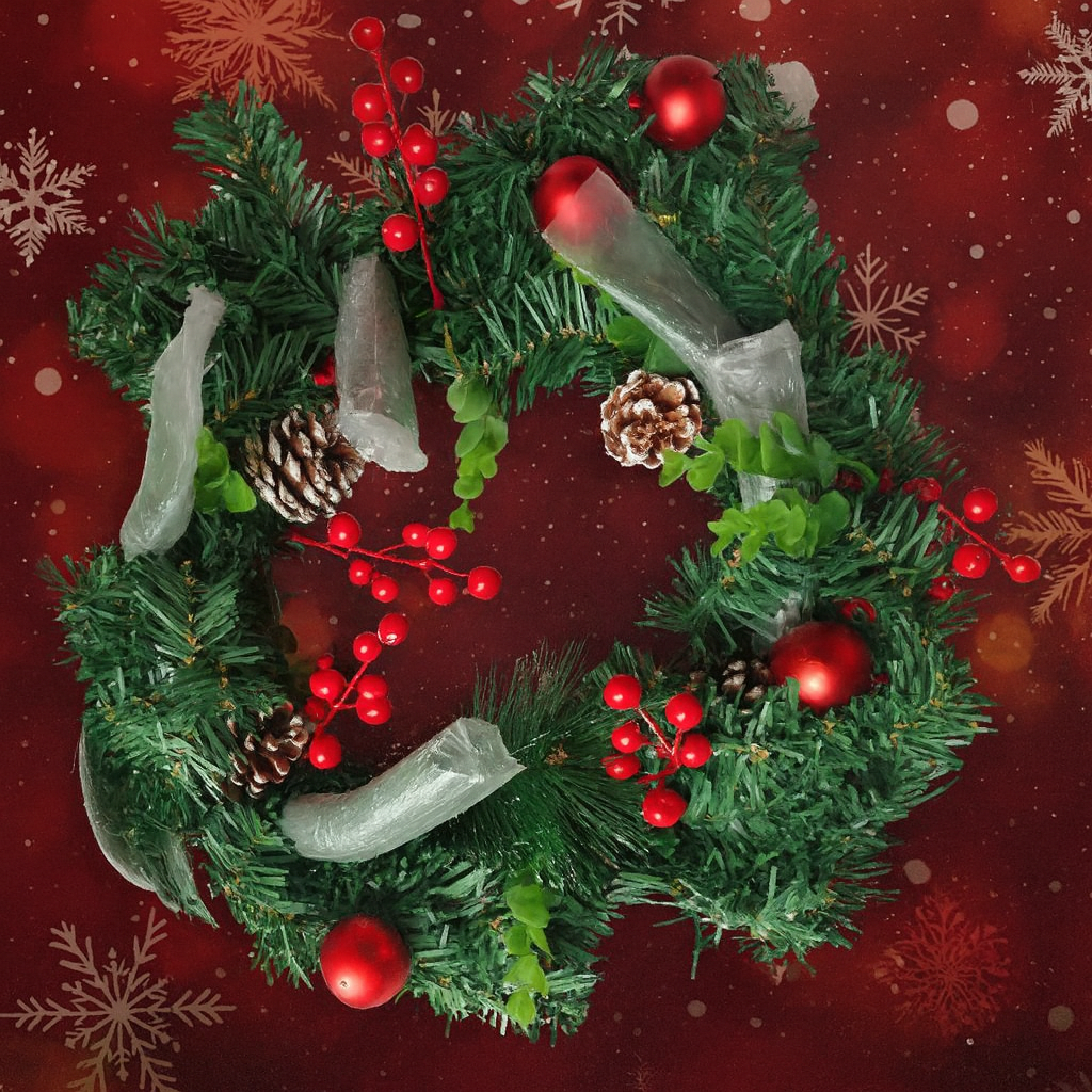 Вінок різдвяний із червоними кулями та шишками Ø 40 см (30658472)
