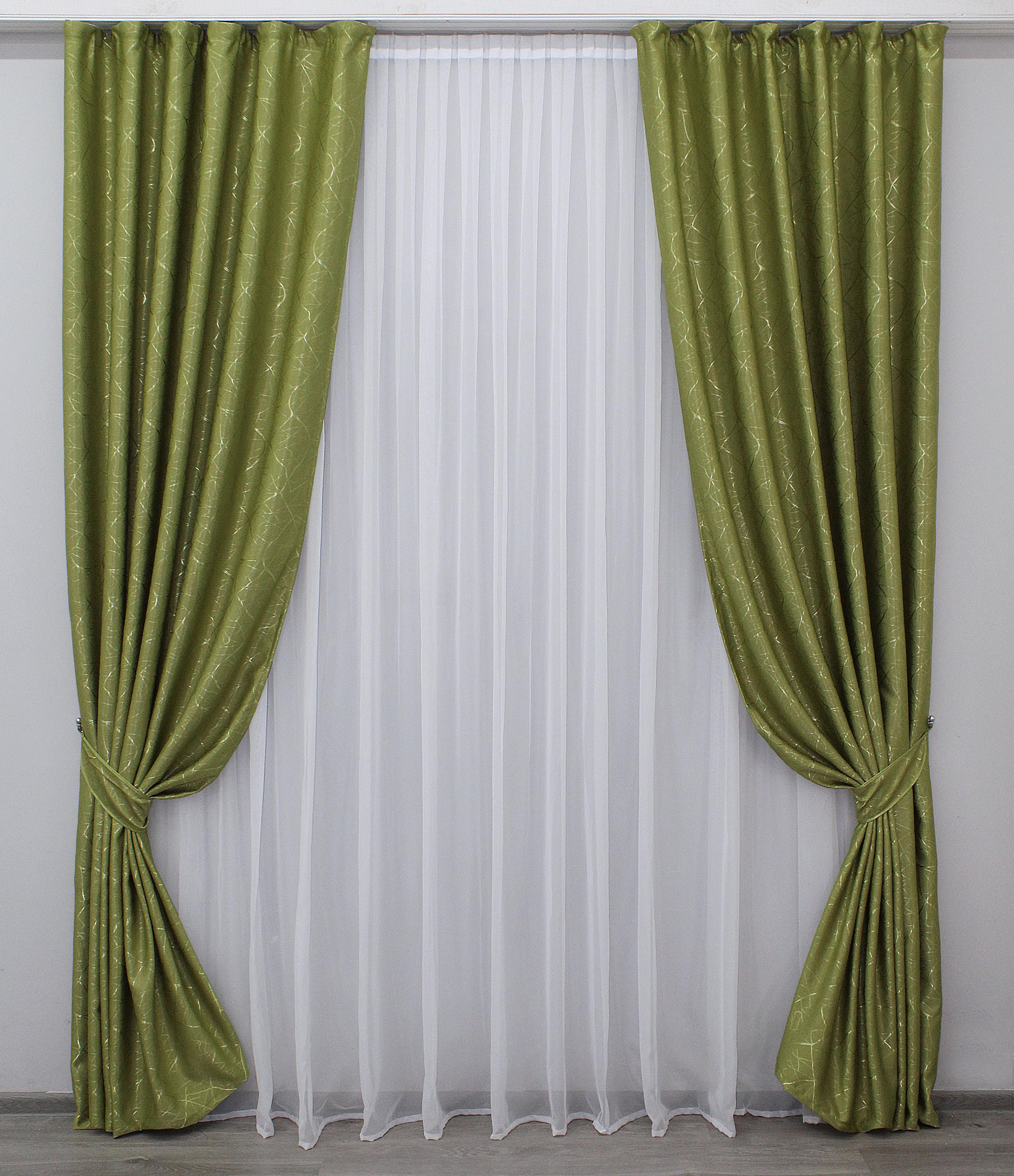 Комплект штор VR-Textil Саванна № 637ш лен 100х270 см 2 шт. Оливковый (31-093)