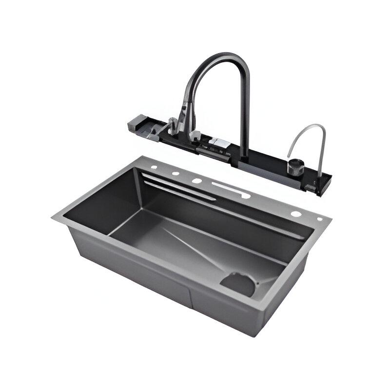 Мойка для кухни врезная Kraft Handmade 750x460 мм прямоугольная Черный (PUD-HM7546-WF-FC3-NB)