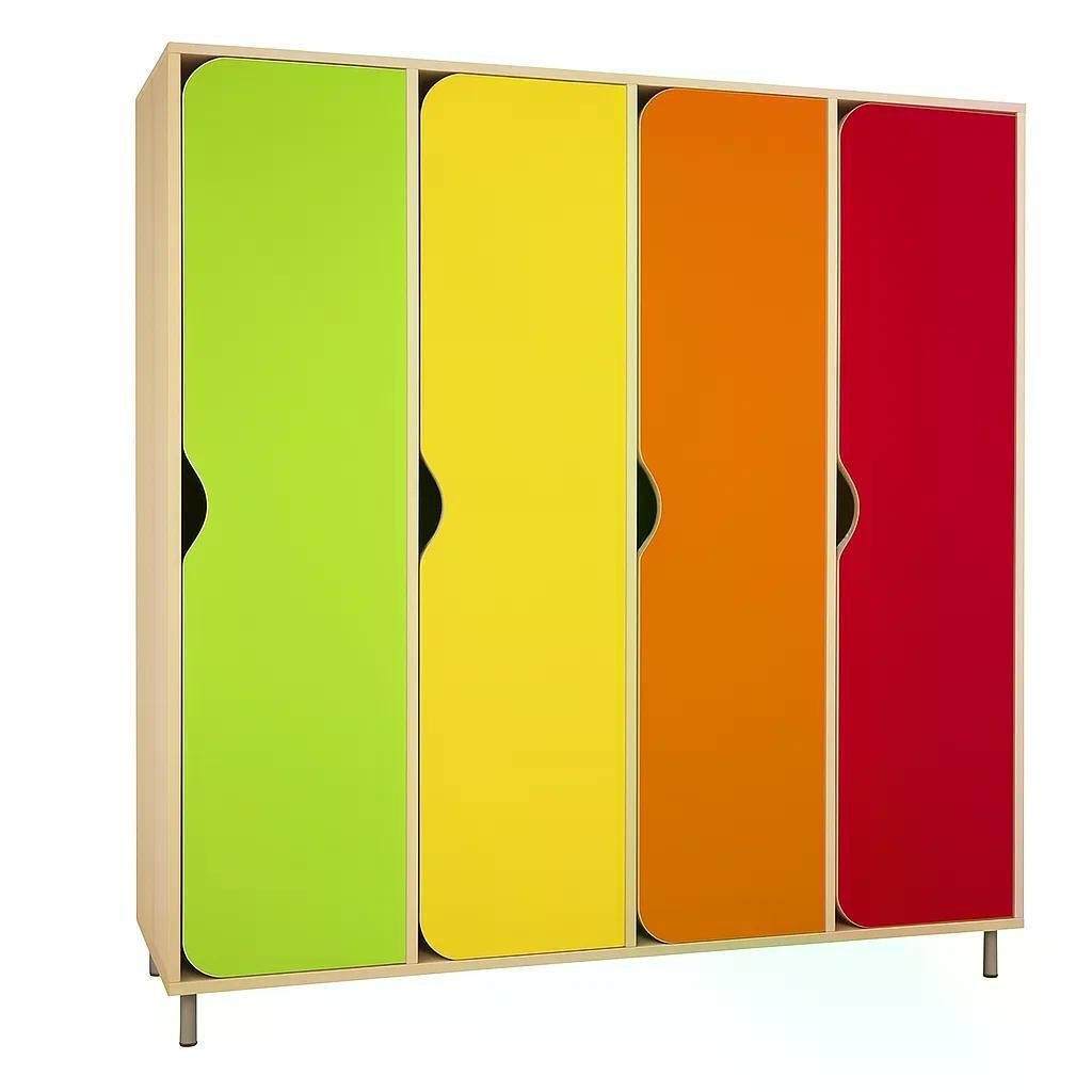 Шафа для роздягальні DS-030 4-секційна на металевих регульованих ніжках Lime/Orange/Yellow/Red