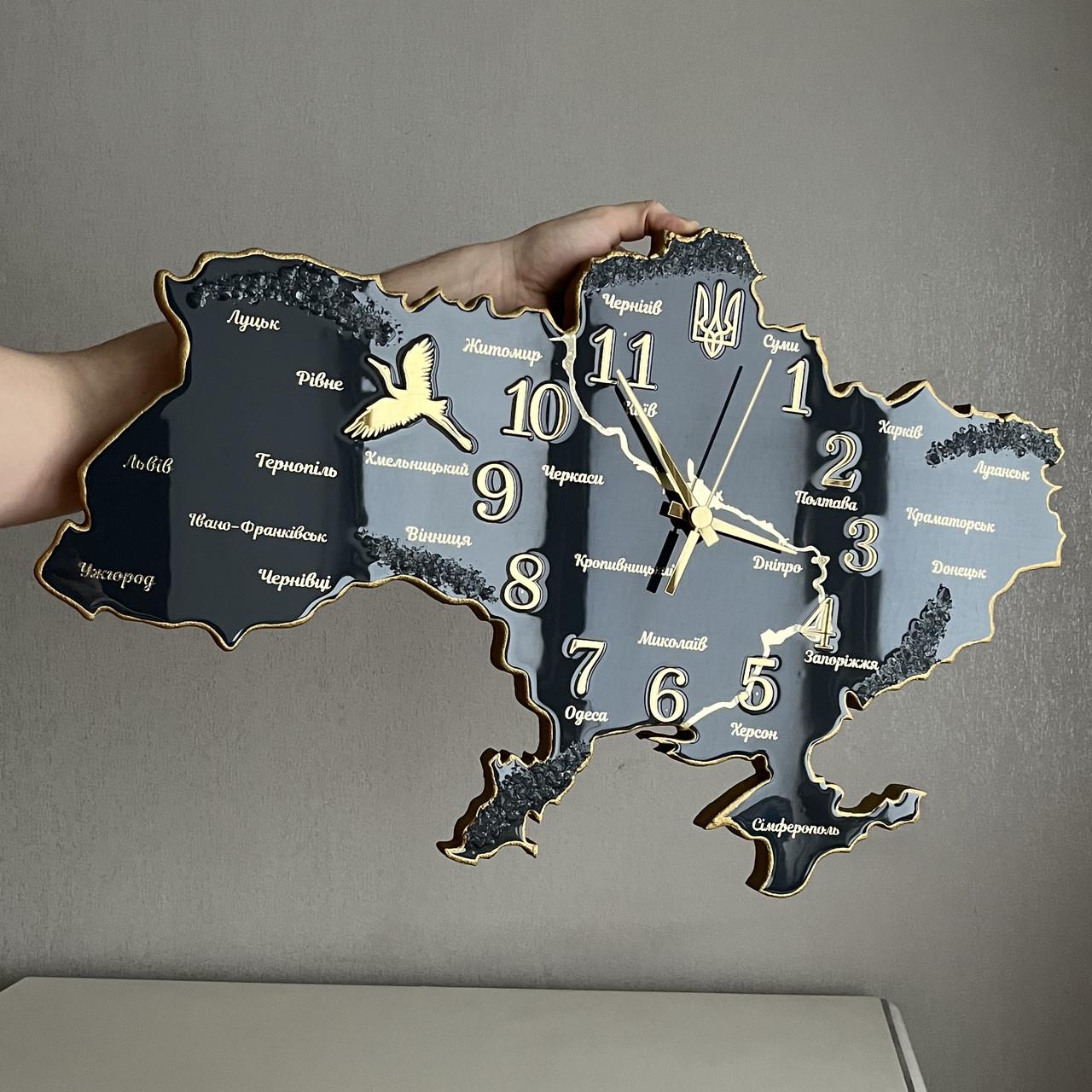 Часы настенные из эпоксидной смолы Карта Украины 50x32 см