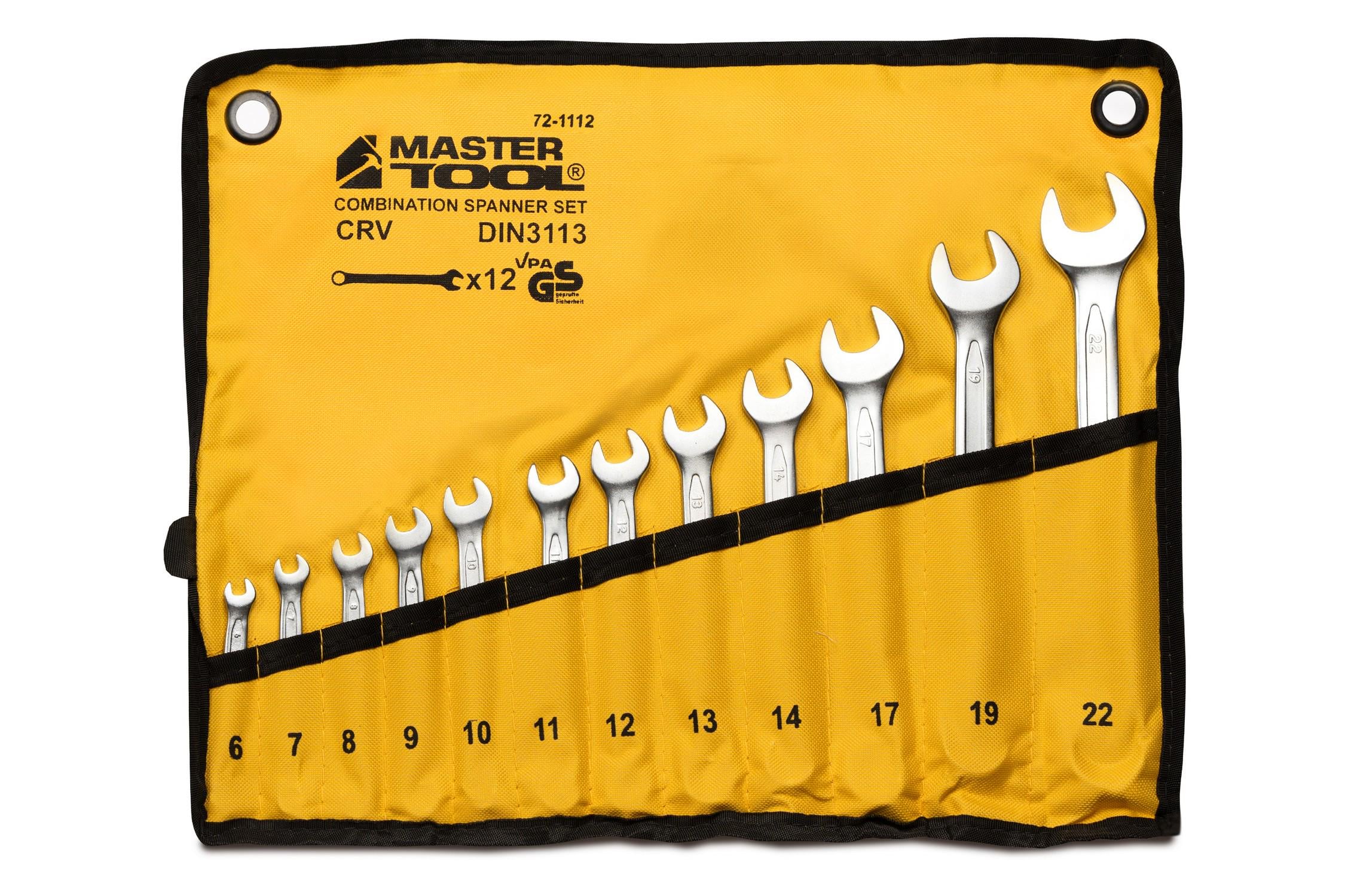 Ключи комбинированные MasterTool COLD FORGED 12 шт. 6–14/17/19/22 мм 31CrV3 DIN 3113 в чехле 72-1112