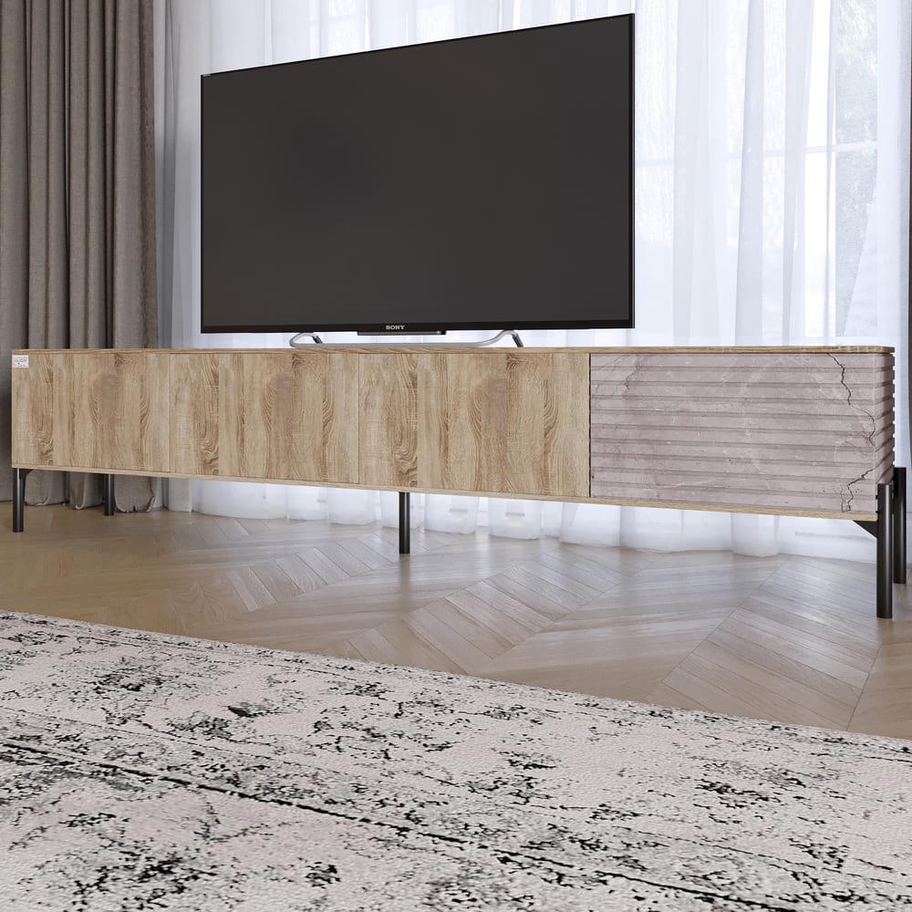 Тумба под телевизор Lion Грей на черных металлических ножках Дуб Сонома трюфель/Камень (000-000-2493)