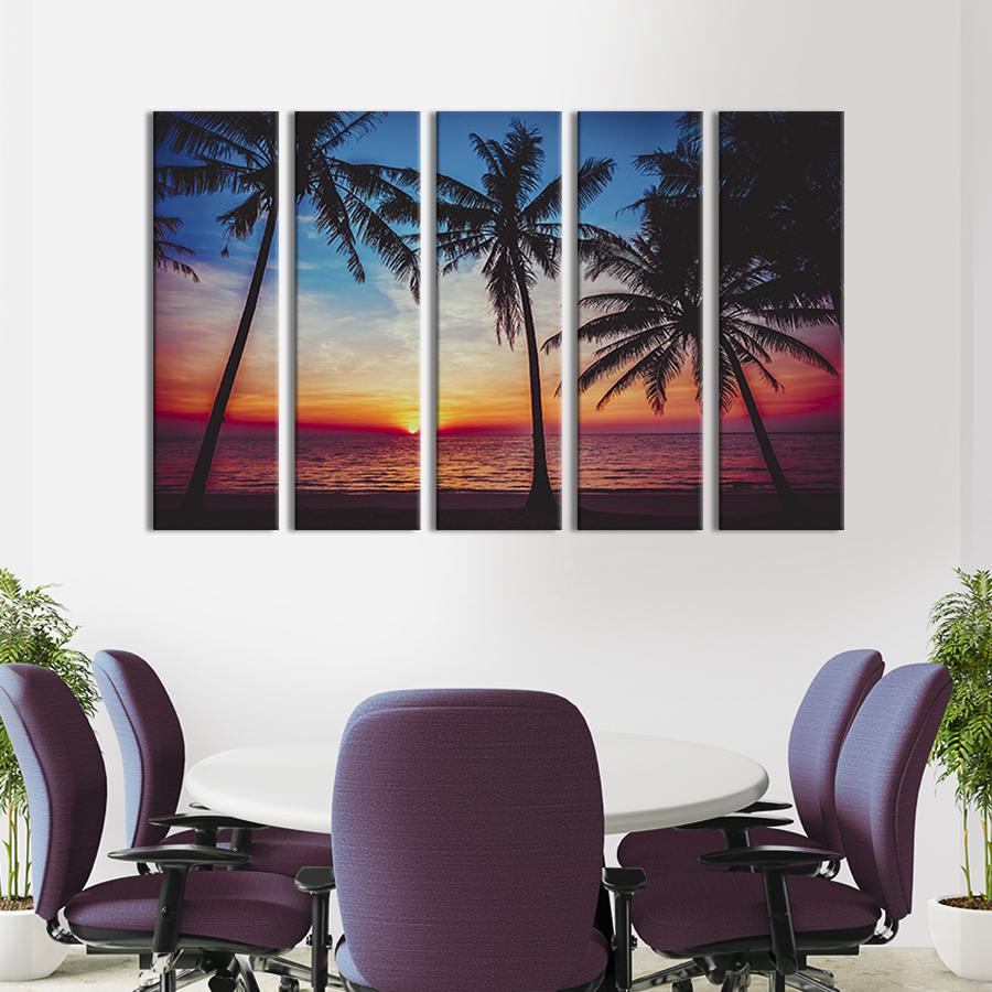 Модульная картина из 5 частей Пурпурный закат на море 155x95 см (429-51)