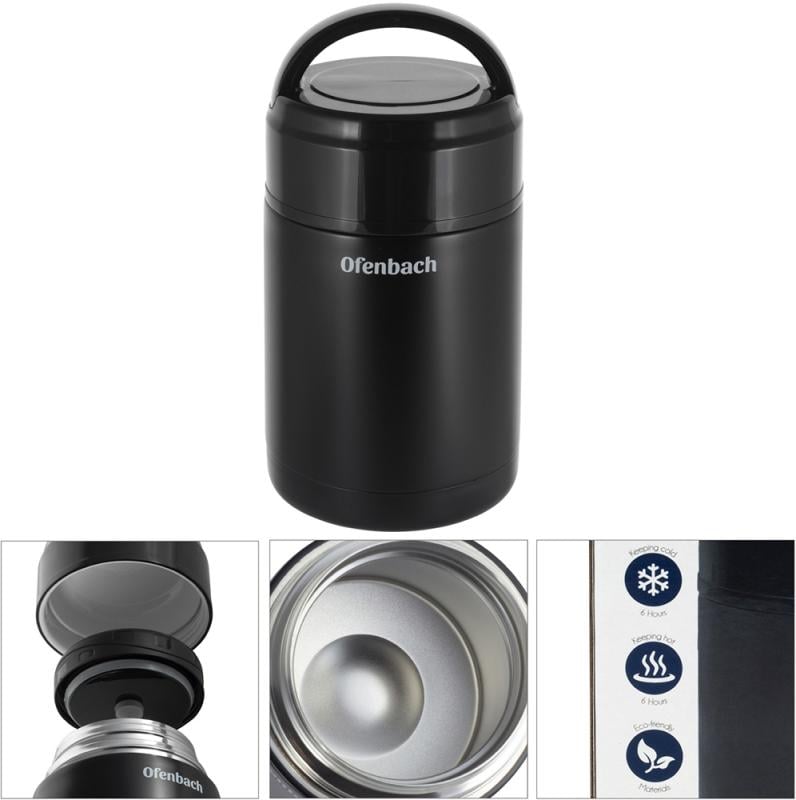 Термос пищевой Ofenbach из нержавеющей стали 1000 мл Черный (NB-101303) - фото 6
