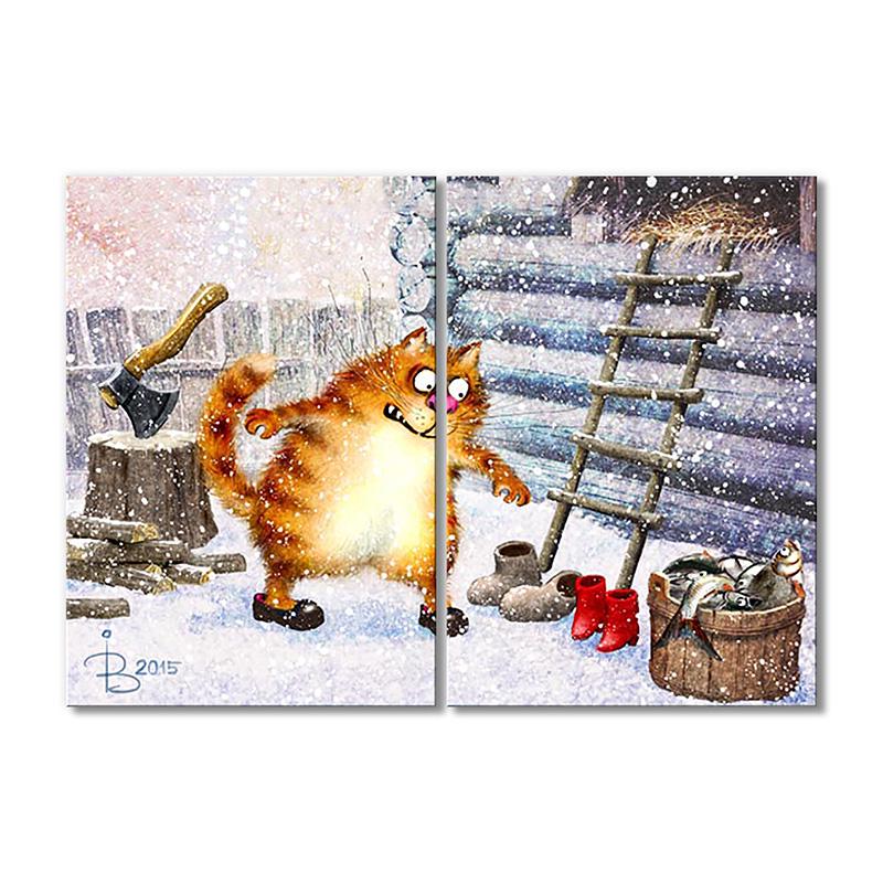 Модульная картина Улов найден и не только А муж не пошёл за пивóм 2 модуля 90x135 см