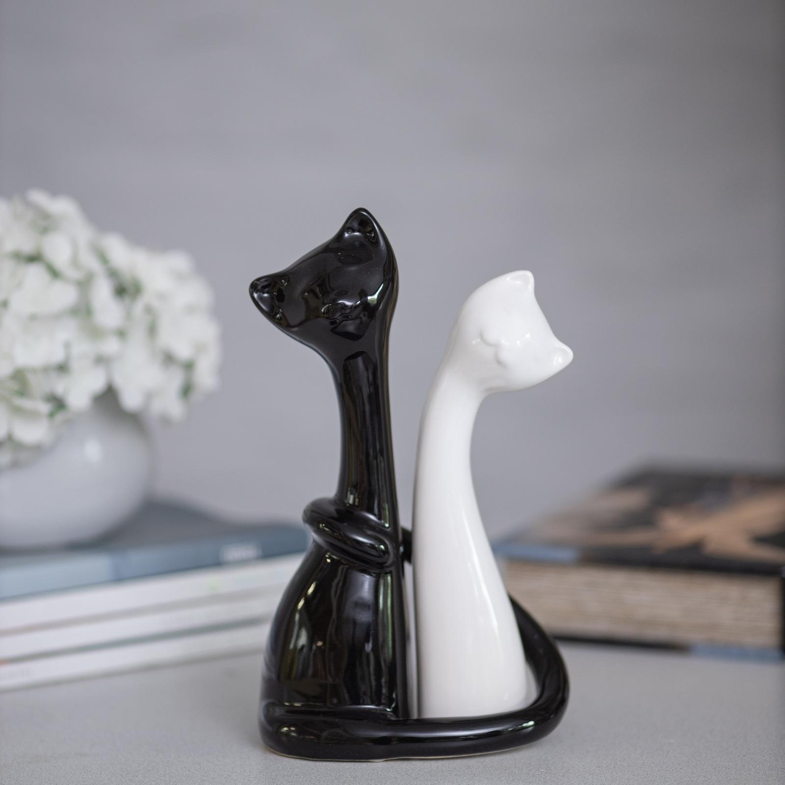 Статуетка Пара котів кераміка 26 см Чорний з білим (2001)