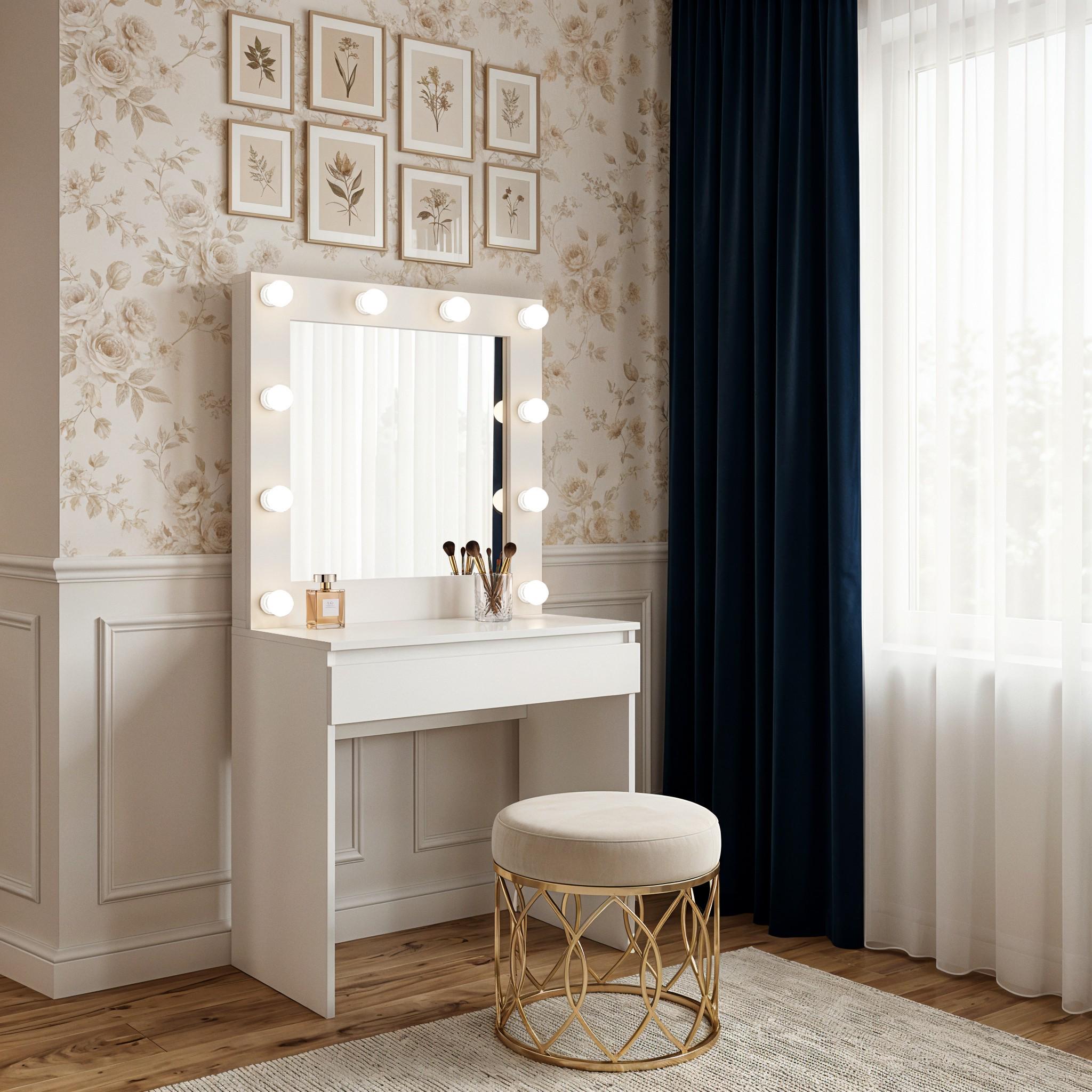 Туалетный столик с лампочками ST1P 800x400x1600 мм Белый