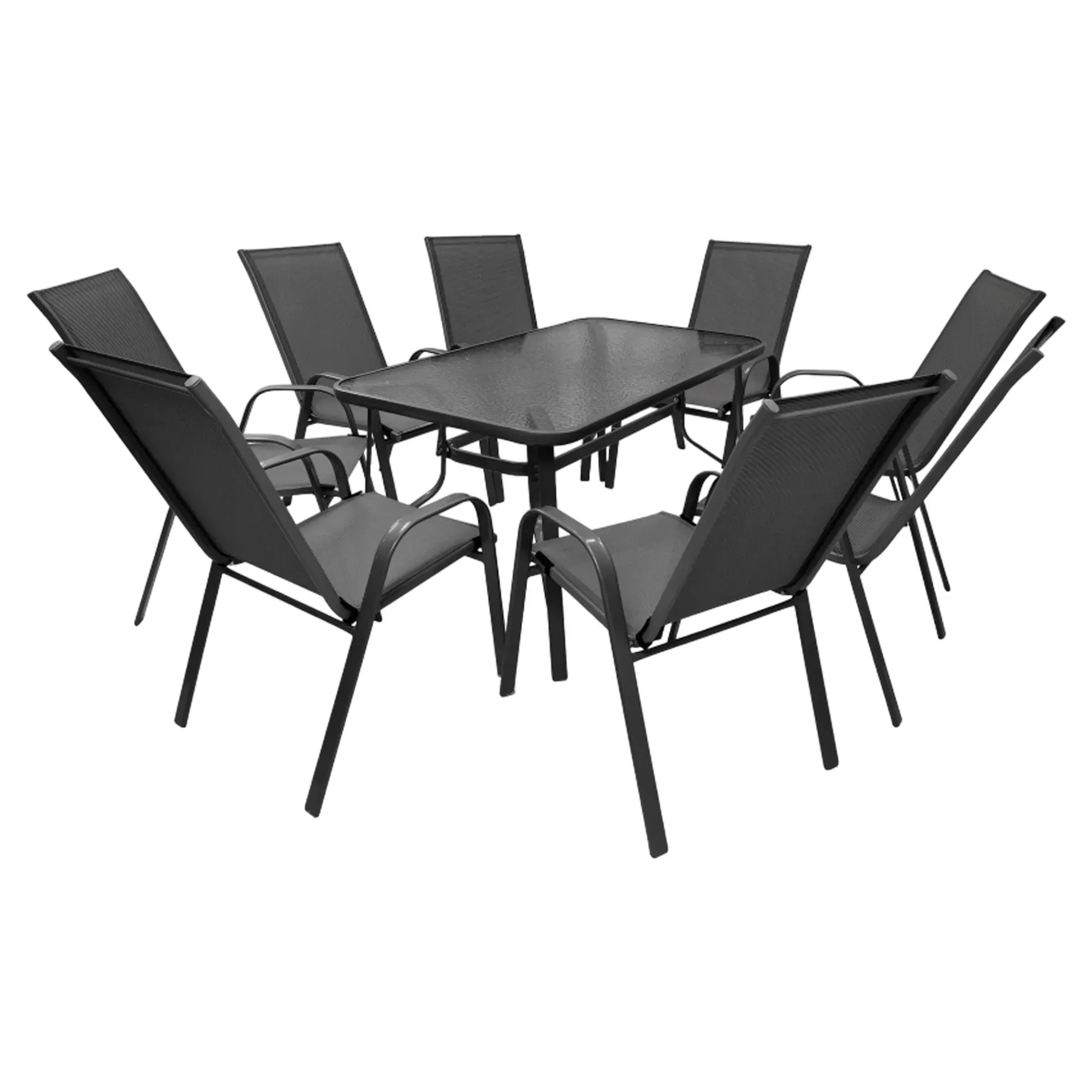 Комплект садовой мебели 4Points Milano-8 прямоугольный стол и 8 стульев 150х90 см Черный - фото 1 Комплект садовой мебели 4Points Milano-8 прямоугольный стол и 8 стульев 150х90 см Черный - фото 1